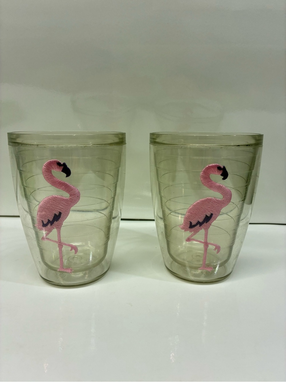 Glass Tumbler Set with Pink Flamingo Design